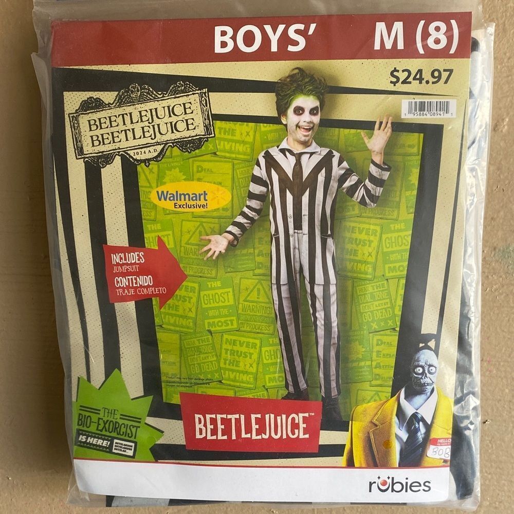 Boys Beetlejuice Costume Size Medium 8 Official Jumpsuit Halloween